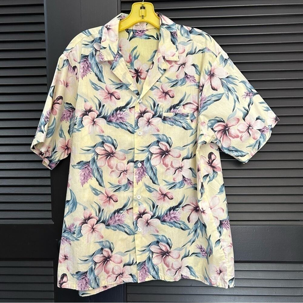 Vintage Barefoot Paradise Men’s Yellow Button Down Reverse Print Shirt, Size L